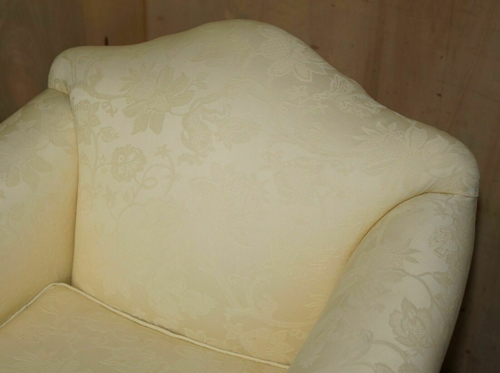 Furniture Pair Of Antique Edwardian 1910 Hand Carved Claw & Ball Feet Fabric Armchairs photo