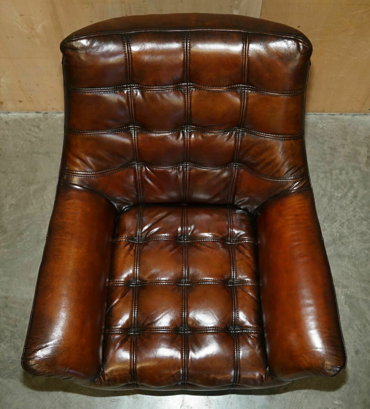 Pair Of Fully Restored Hand Dyed Chesterfield Whisky Brown Leather Armchairs photo vinterior
