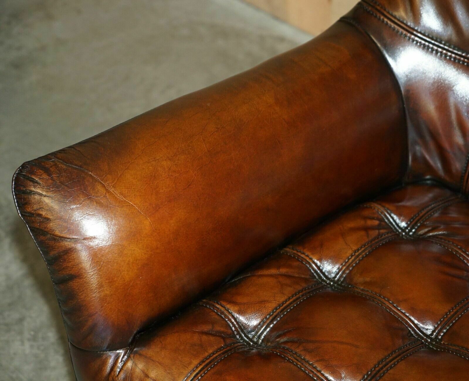 Pair Of Fully Restored Hand Dyed Chesterfield Whisky Brown Leather Armchairs photo vintage