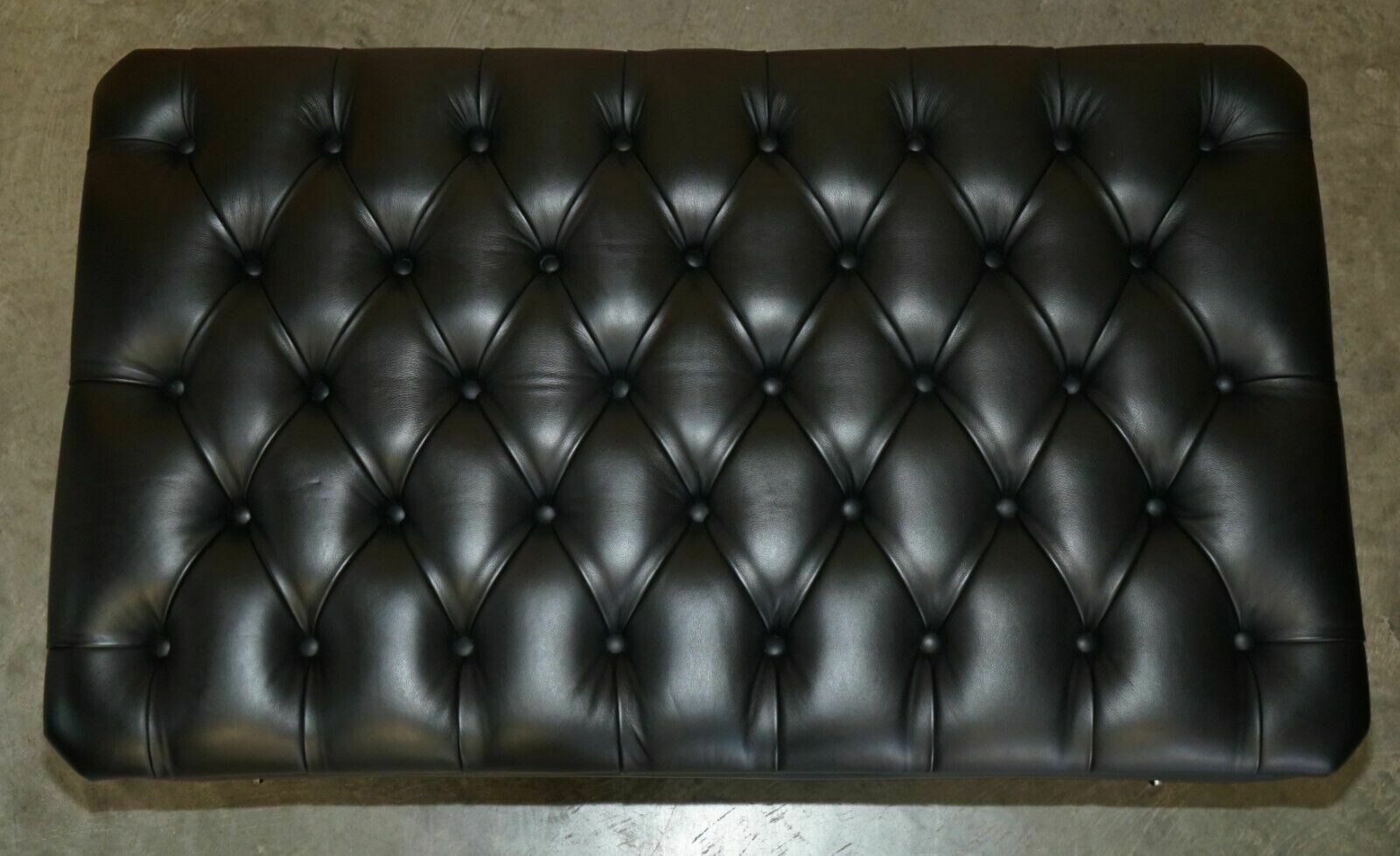 1 Of 2 George Smith Extra Large Chesterfield Black Leather Tufted Footstools photo 2950.0