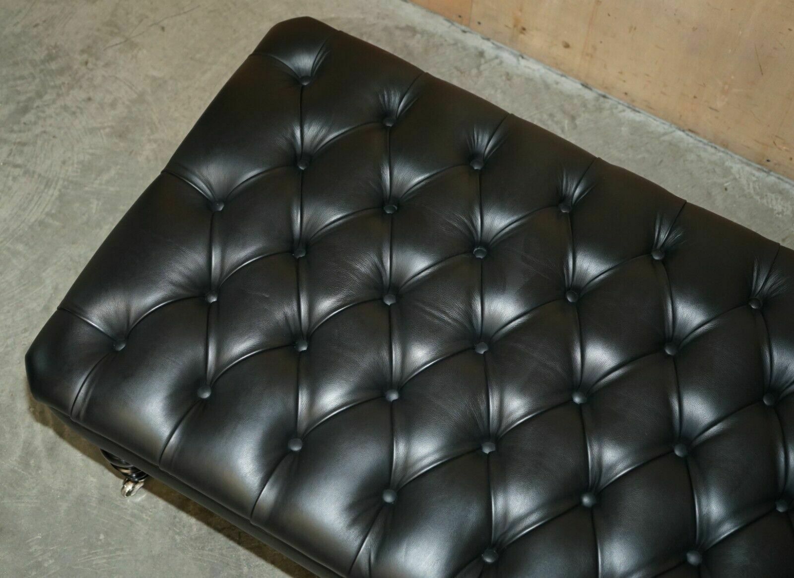1 Of 2 George Smith Extra Large Chesterfield Black Leather Tufted Footstools photo vinterior