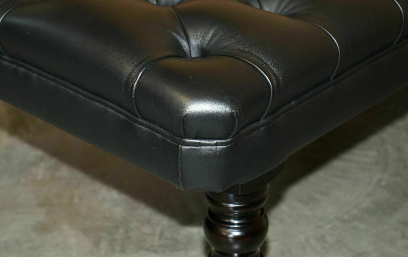 Furniture 1 Of 2 George Smith Extra Large Chesterfield Black Leather Tufted Footstools photo