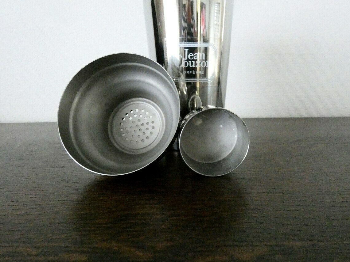 Jean Couzon Cocktail Shaker Vintage French Stainless Steel Martini Shaker, Retro Bar Accessories, Vintage Barware, France 70s photo vintage