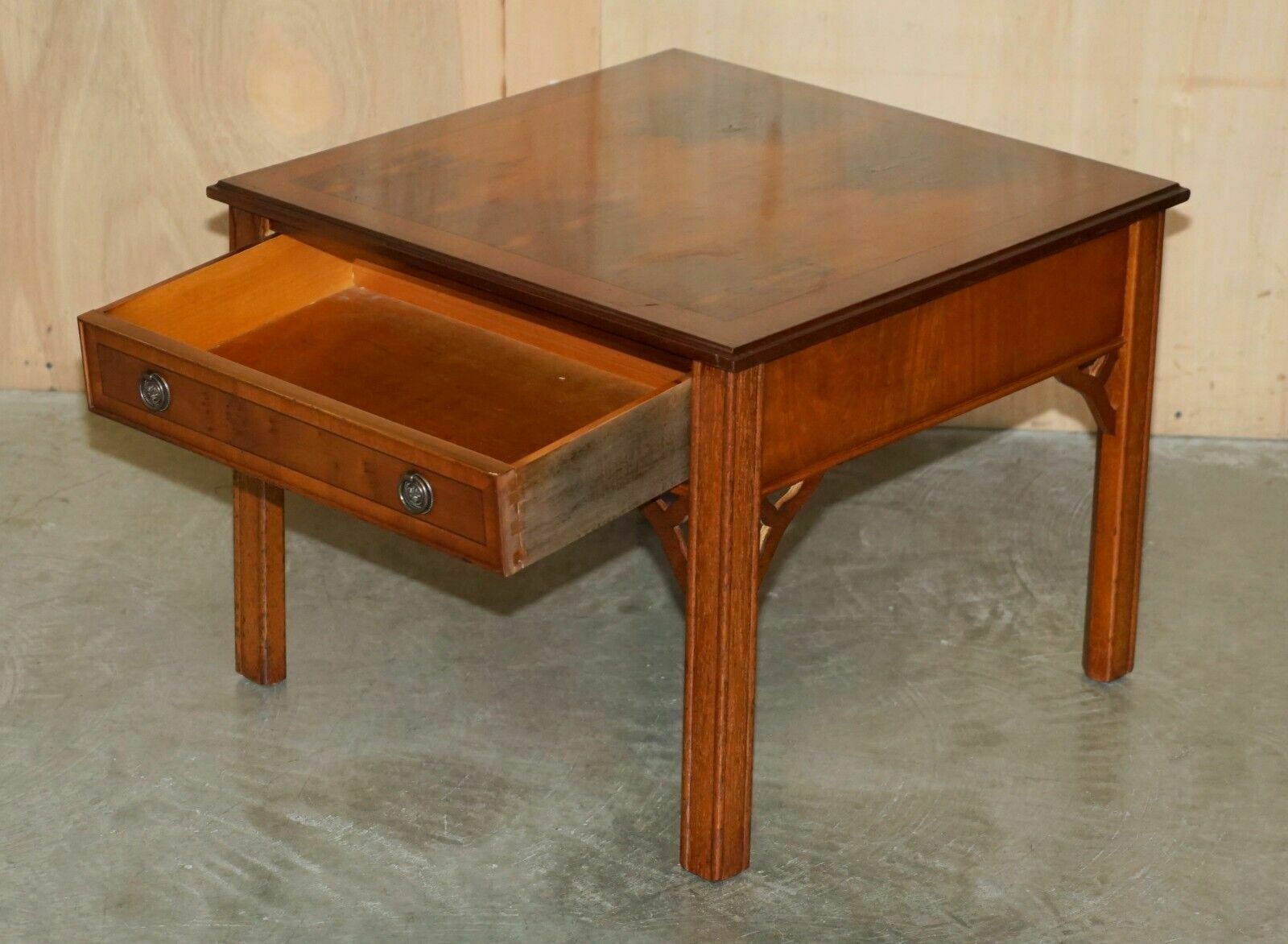 photo buy Lovely Pair Of Burr Yew Wood Side End Lamp Wine Tables With Large Single Drawers