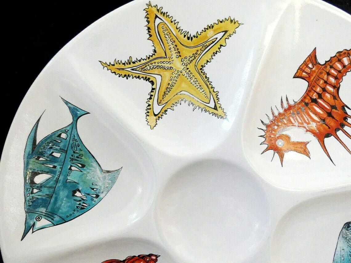 2 Vintage Villeroy And Boch Oyster Plate, Majolica Seafood Plate, Rare Oyster Serving Dish, V&B Luxemburg Oyster Platter, photo for sale