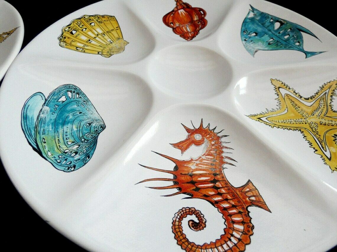 2 Vintage Villeroy And Boch Oyster Plate, Majolica Seafood Plate, Rare Oyster Serving Dish, V&B Luxemburg Oyster Platter, photo vintage