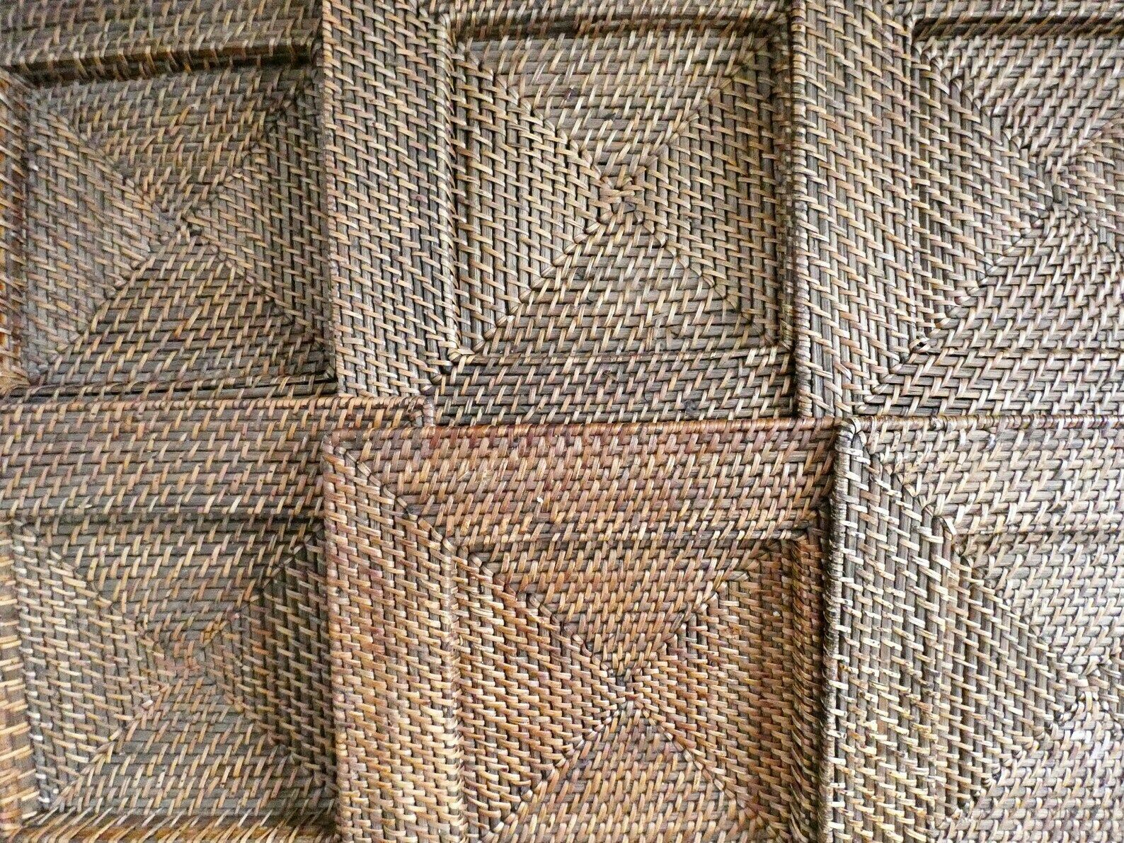 Vintage Rattan Chargers Plates, Wicker Square Placemats, French Weave Pads, Boho Table Decor 70s photo 165.0