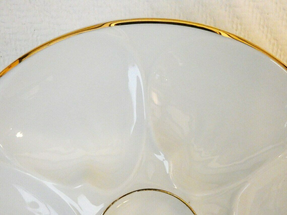 2 Bavaria Edelstein Gold Oyster Plates, Vintage White Porcelain Oyster Plates Bavaria, Rare Oyster Plate, Germany 30s photo for sale