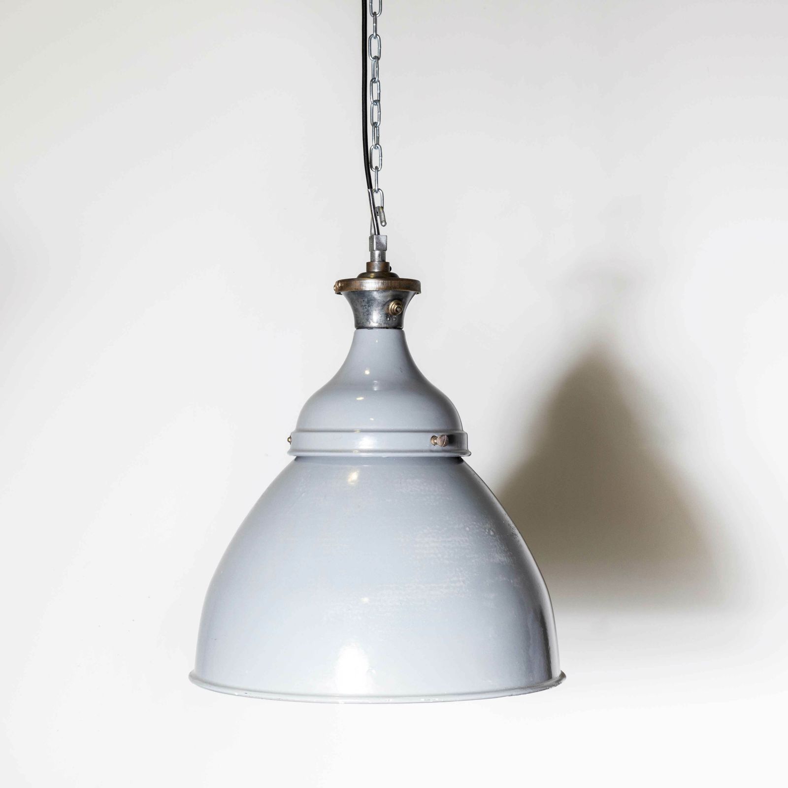 1950’s Double Domed Benjamin Enamelled Pendant Lamps – 18 Inch – Restored photo for sale