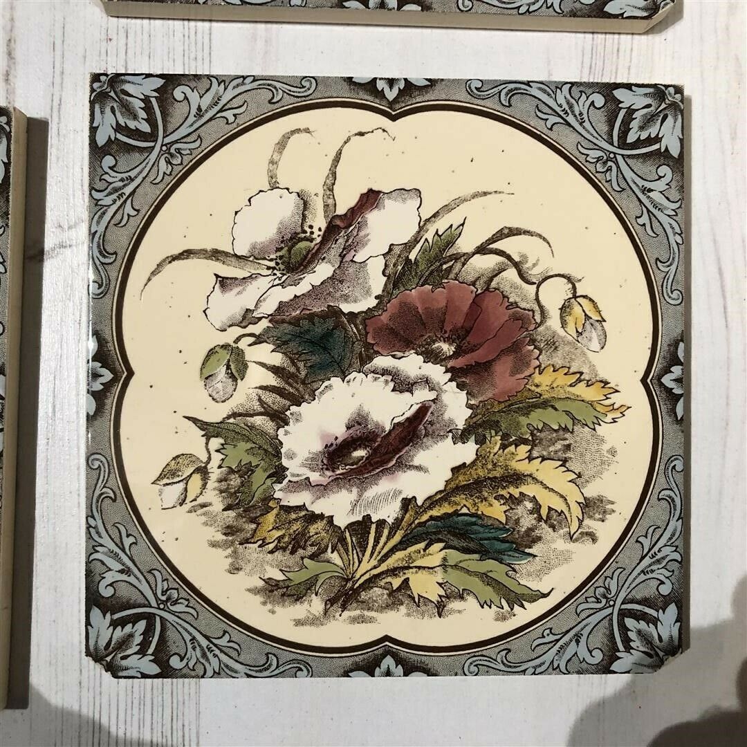 Set Of Six Fireplace Or Wall Tiles With Poppy Design 0033 photo vinterior