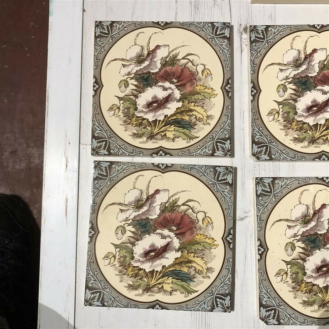 photo furniture Set Of Six Fireplace Or Wall Tiles With Poppy Design 0033