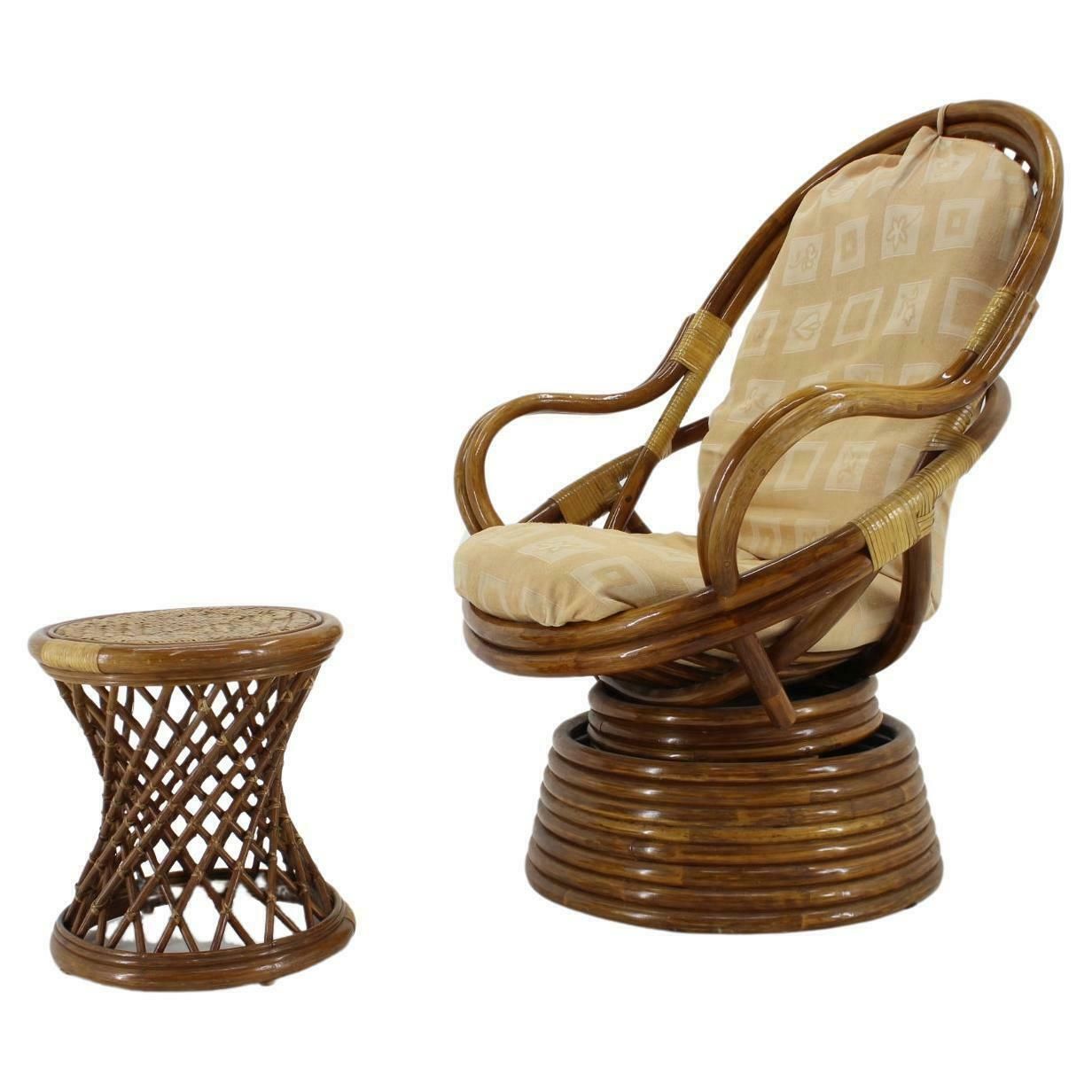 1980s Rattan Armchair And Stool photo furniture