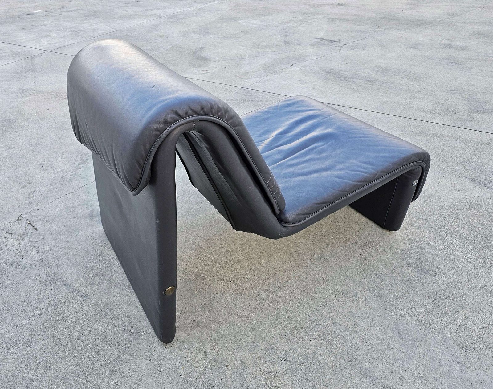 Pair Of Postmodern Minimalist Leather Lounge Chairs In Style Of Etienne Fermigier By Swiss Seats // Made In Switzerland In 1970s photo for sale