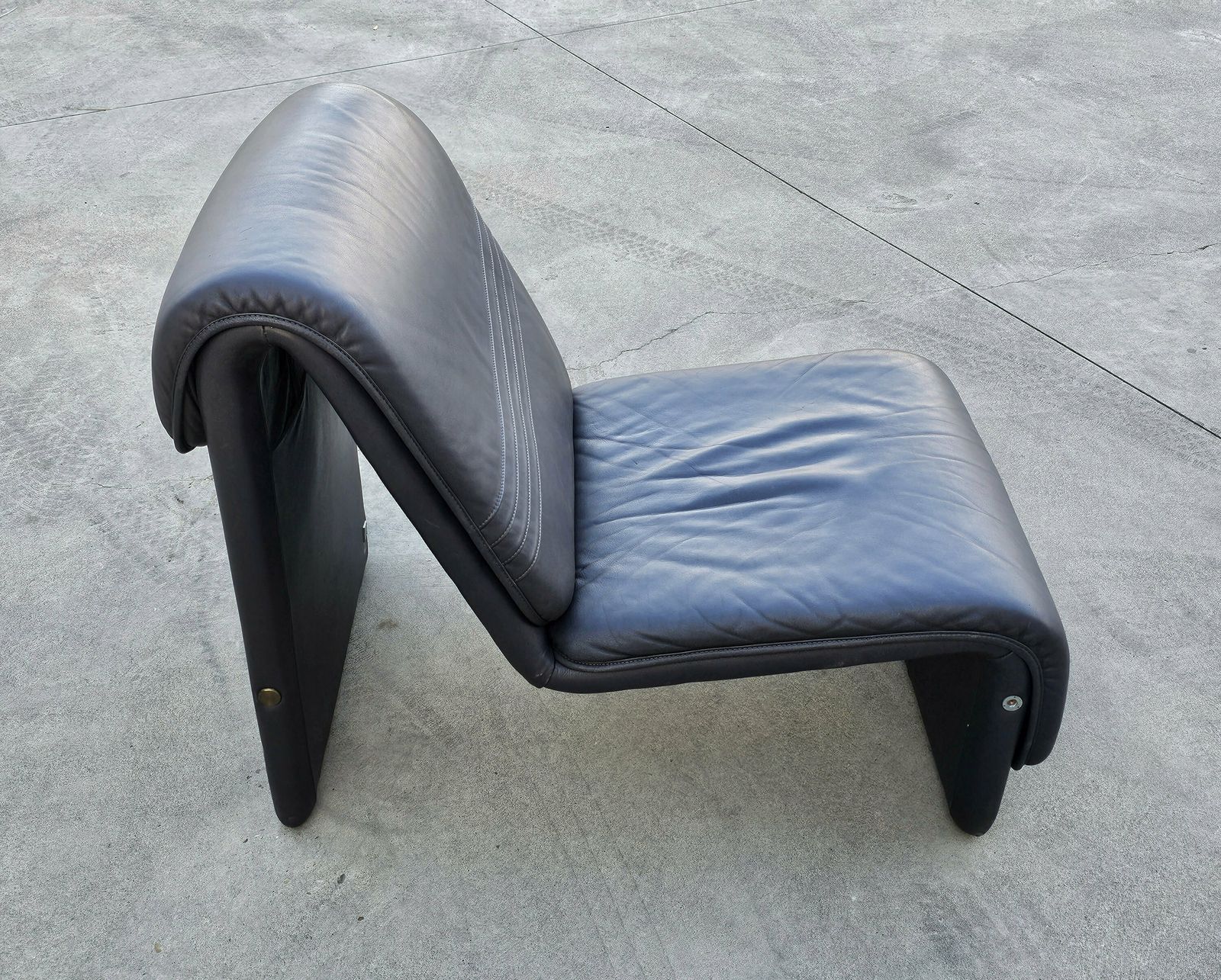 Pair Of Postmodern Minimalist Leather Lounge Chairs In Style Of Etienne Fermigier By Swiss Seats // Made In Switzerland In 1970s photo vintage