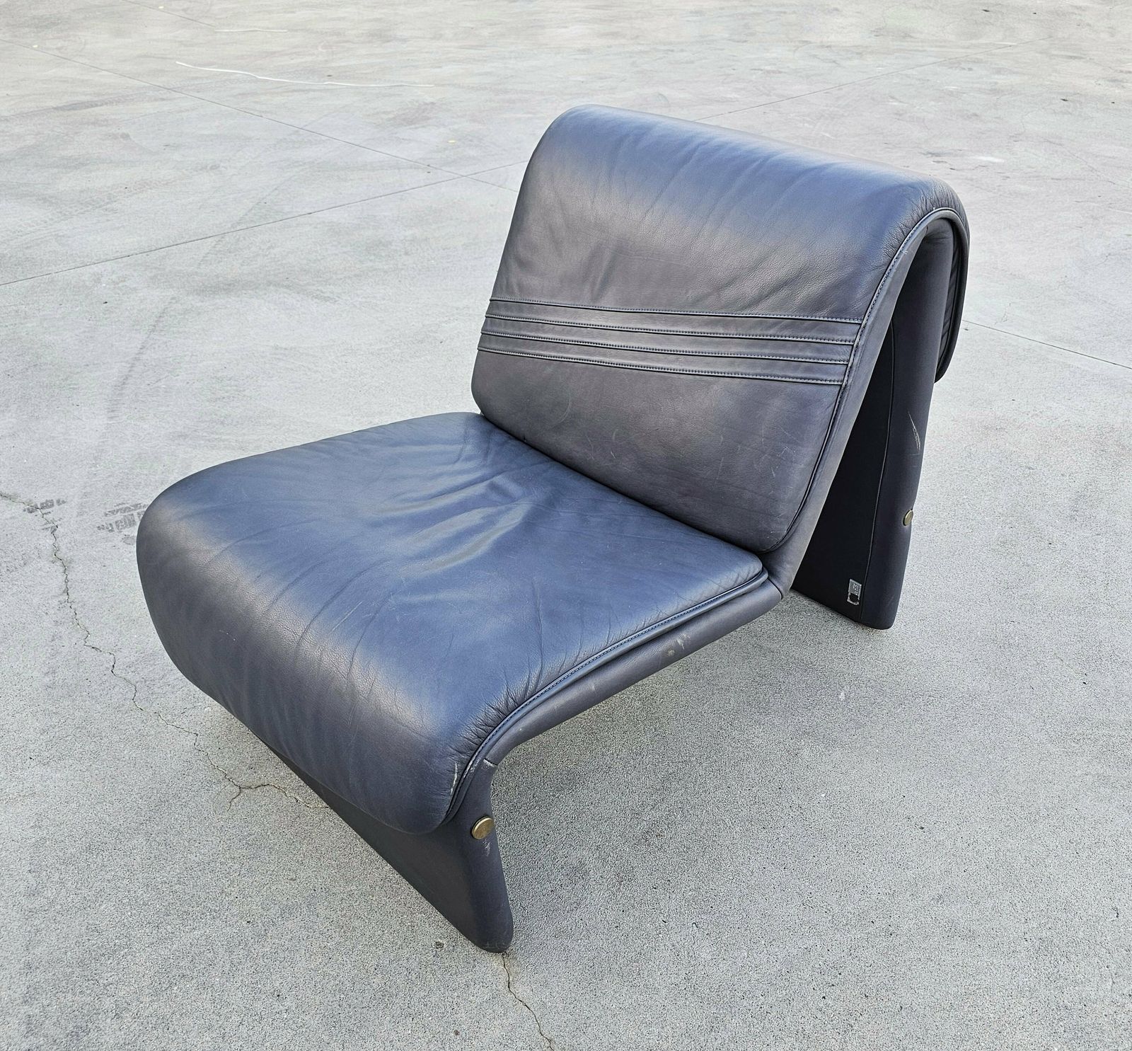 photo for sale Pair Of Postmodern Minimalist Leather Lounge Chairs In Style Of Etienne Fermigier By Swiss Seats // Made In Switzerland In 1970s