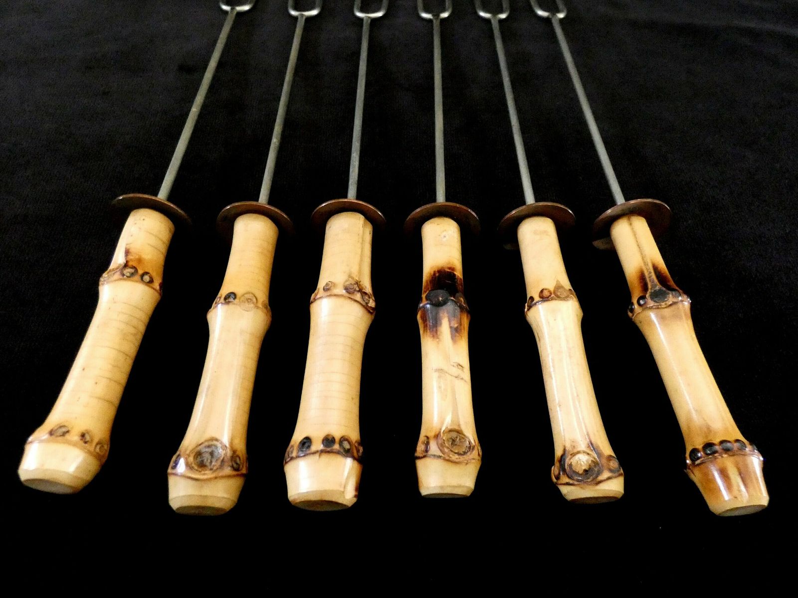 6 Bamboo Handle Fondue Forks, Handmade Bamboo Cutlery And Stainless Steel, France Table Decor 60s photo 57.0
