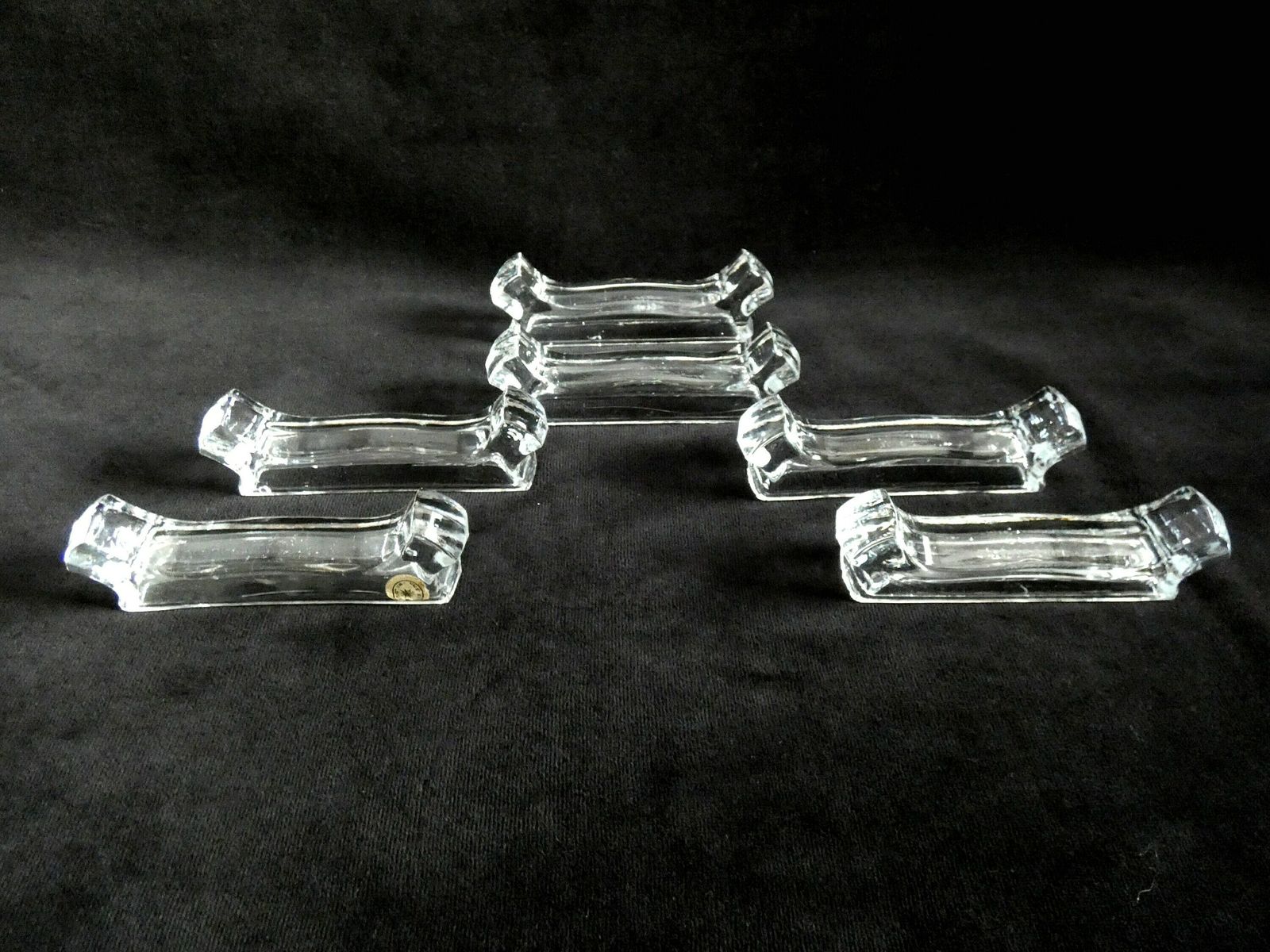 6 Vintage Val St Lambert Crystal Knife Rests, Belgium Knife Holders Vsl Val Saint Lambert, Vintage Crystal Glass Cutlery Rests, Belgium 40s photo for sale