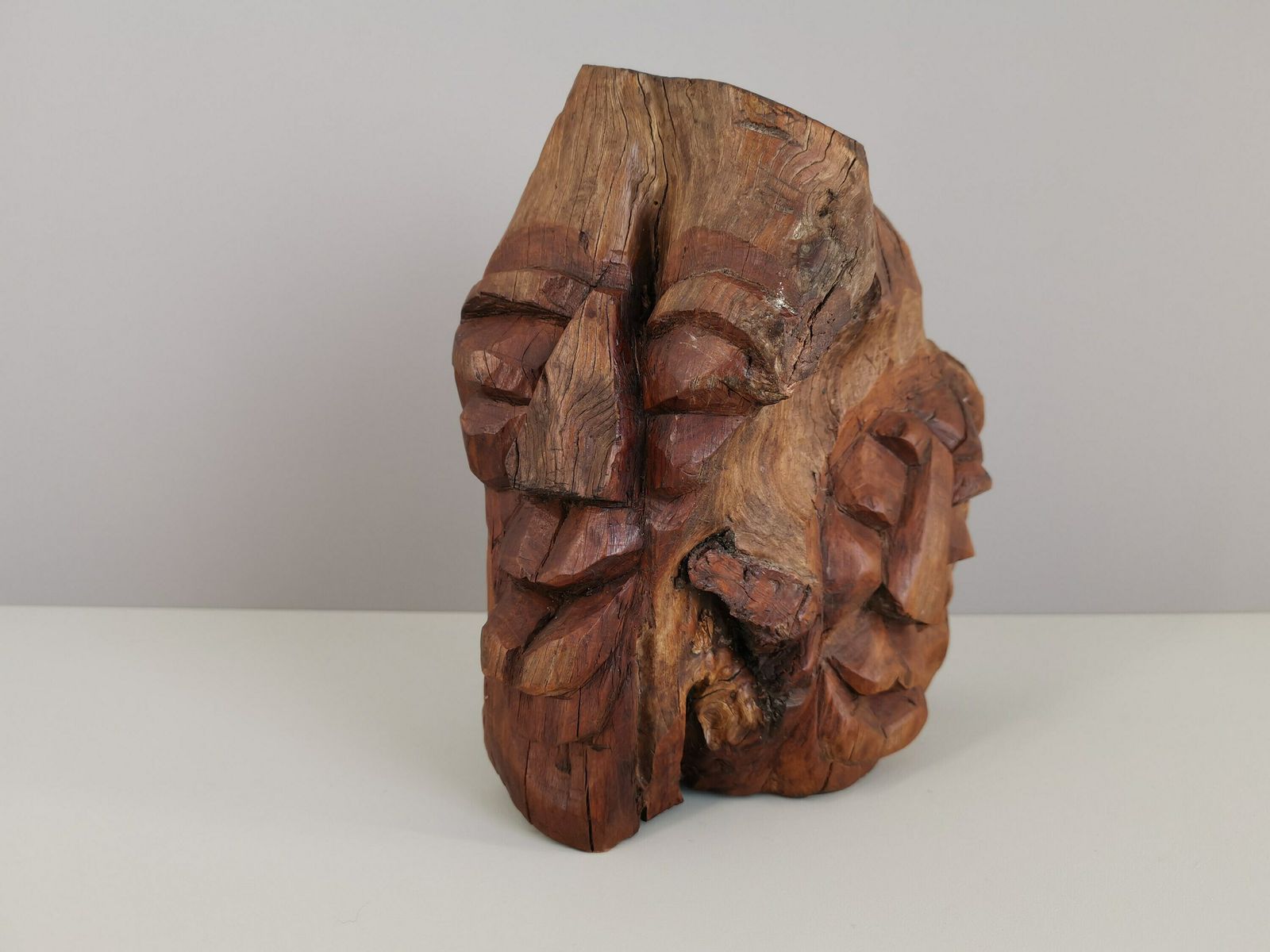 Sculptuur Van 2 Gezichten In Hout, Raw Art / Brutalist / Modernist / Art / Jaren 1950 / Mid Century / 1950 / Frankrijk / Twintigste Eeuw photo 597.0