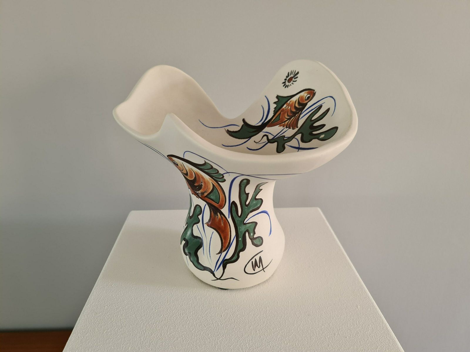 Vase Corolle Signed Pol Chambost Style, Marine Decoration 1950 / French Ceramics / Artisanal Work / France / Xxth Century photo 293.0