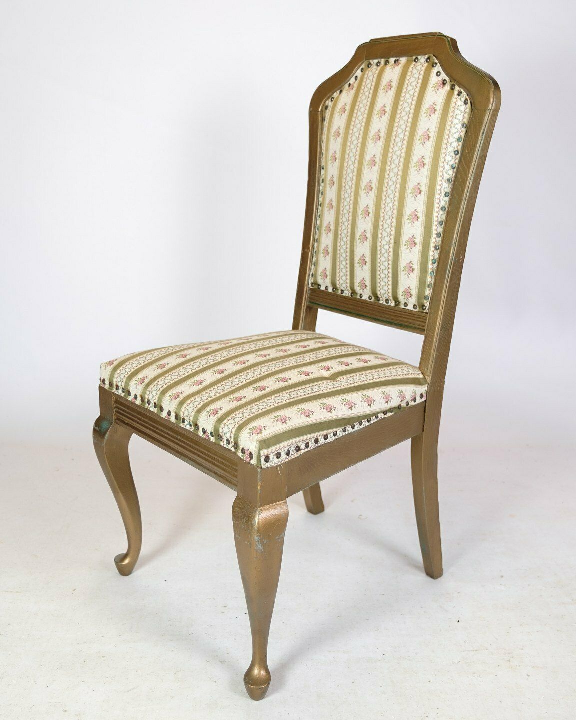 Four Rococo Chairs In Gilt Wood & Striped Fabric   1930 photo for sale