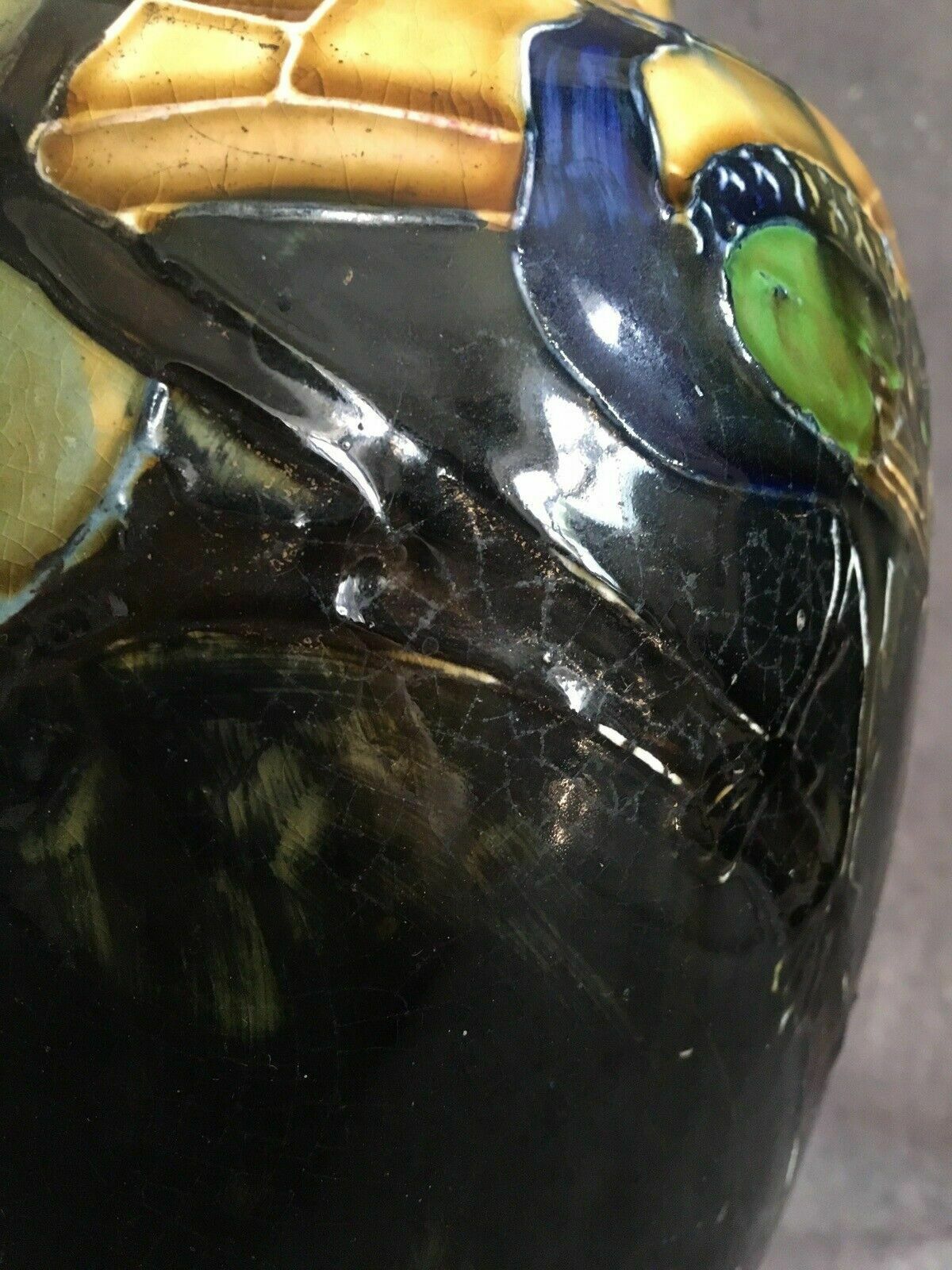 95.0 Dean Family Art Nouveau 1920s Tubelined Vase Peacock Signed A Dean photo