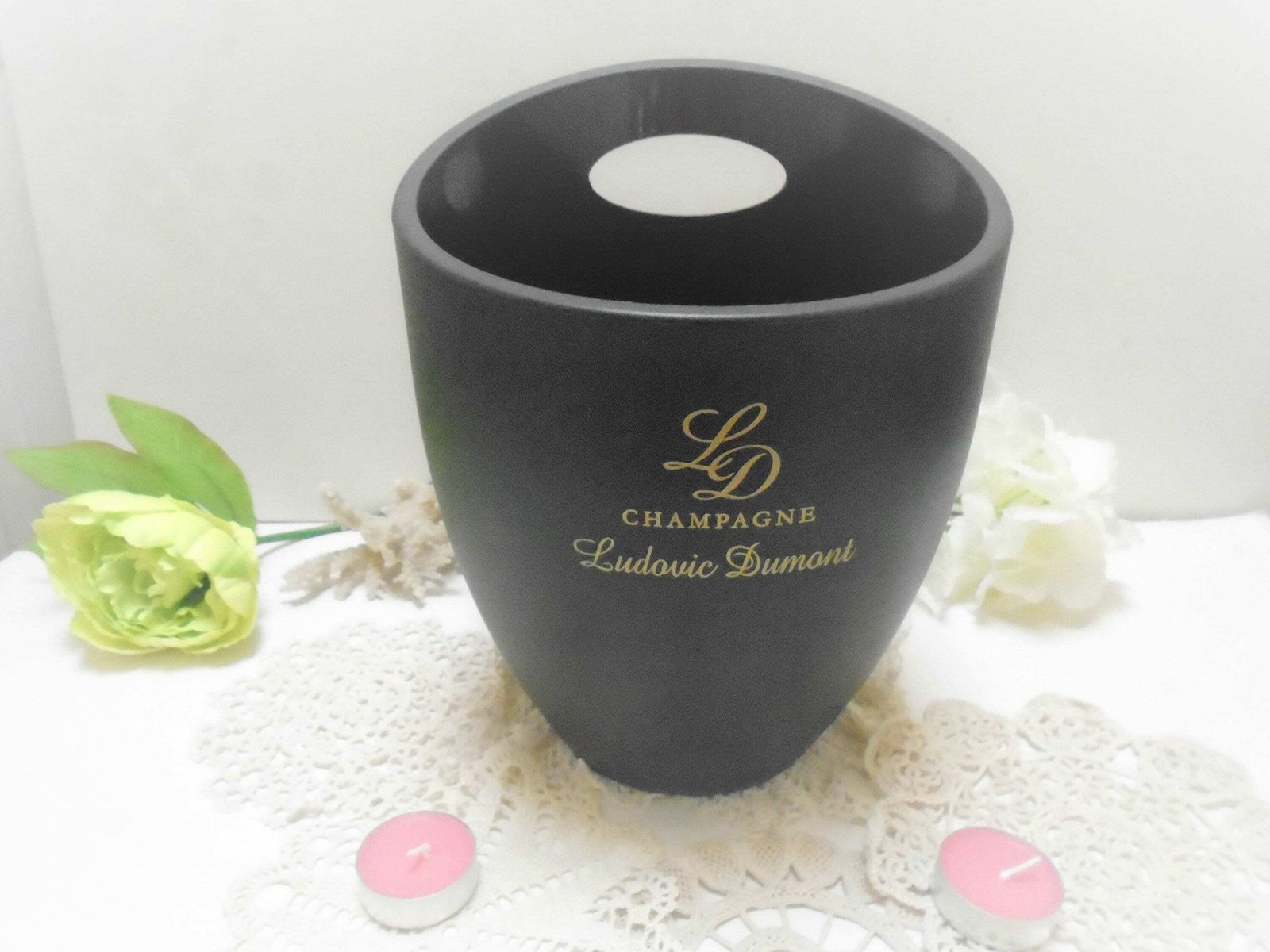 Vintage French Champagne Bucket By Ludovic Dumont, France, Matt Black Acrylic Wine Cooler photo vinterior