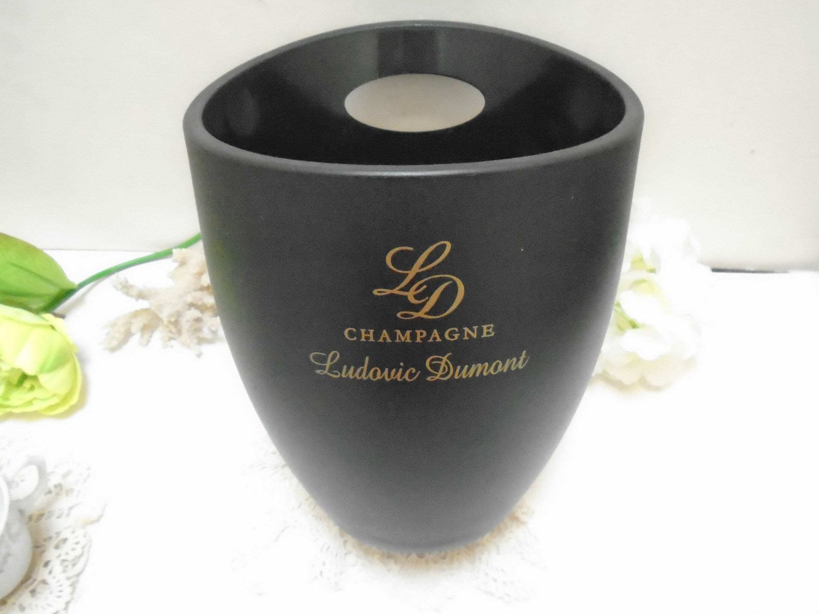 Vintage French Champagne Bucket By Ludovic Dumont, France, Matt Black Acrylic Wine Cooler photo vintage
