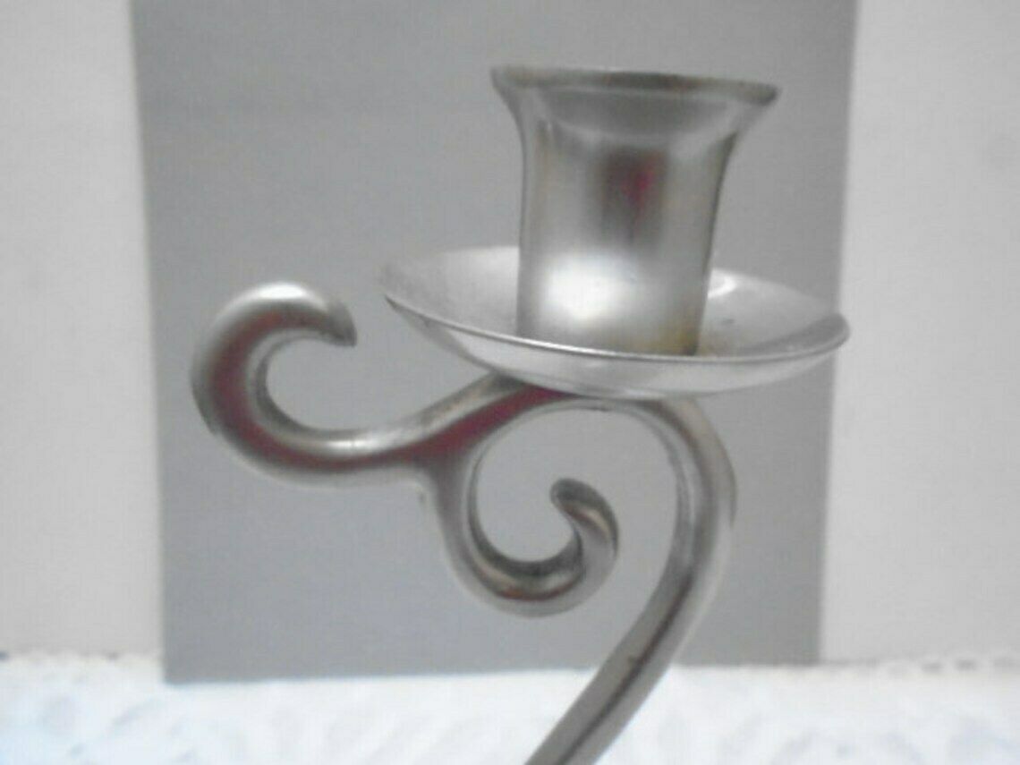 51.0 Vintage French Silver Metal Candle Holder, Embellished Candlestick photo