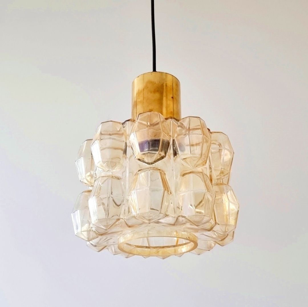 Grote Amber Diamant Glazen Plafondlamp Van Helena Tynell Voor Limburg, Duitsland, Jaren 1960 photo 675.0