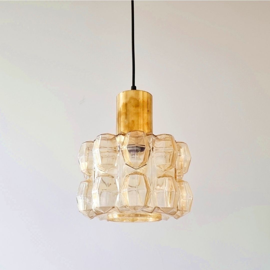 Grote Amber Diamant Glazen Plafondlamp Van Helena Tynell Voor Limburg, Duitsland, Jaren 1960 photo Verlichting