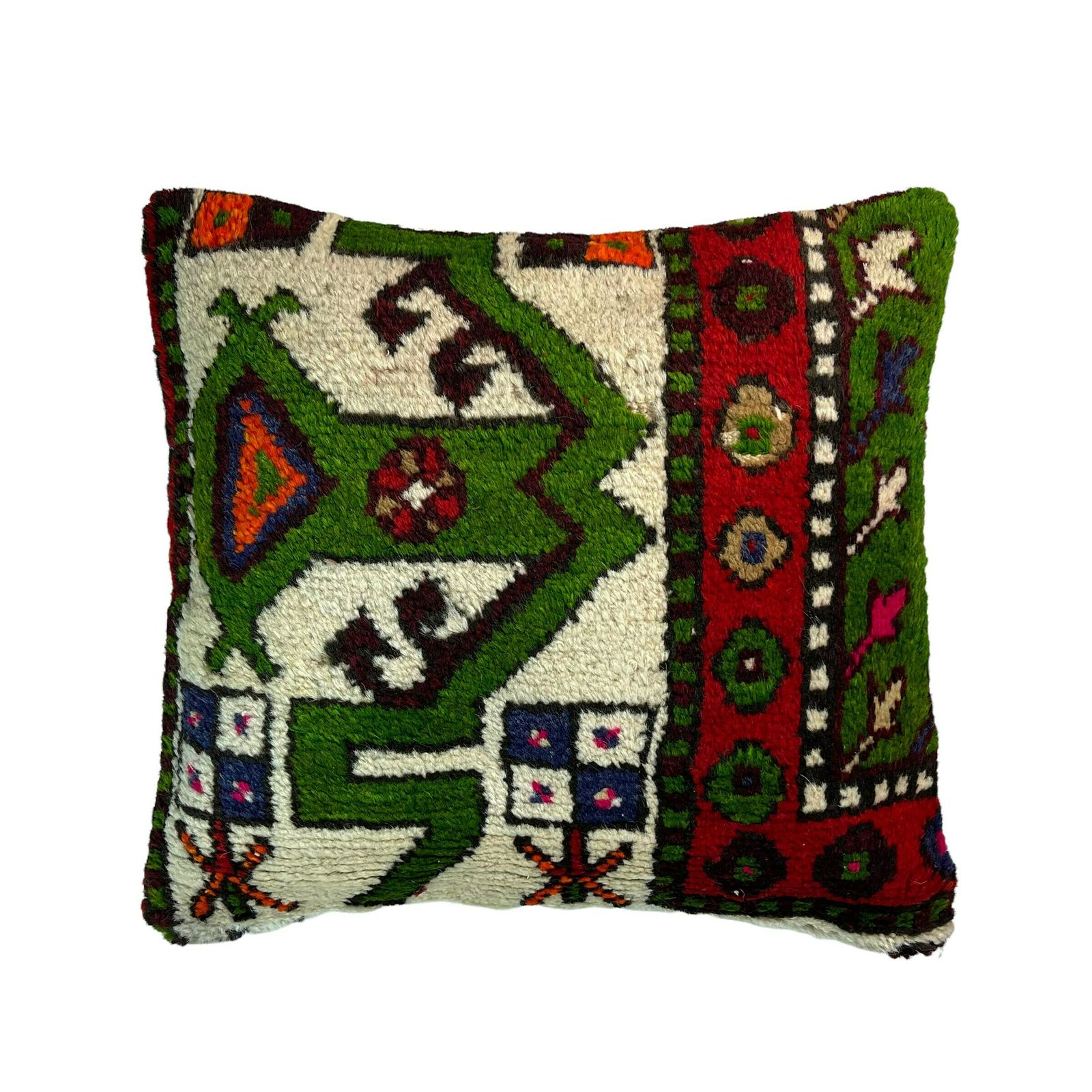 18'' X 18'' Vintage Hand Made Rug Cushion Cover, 45 X 45 Cm Decorative Rug Pillow Cover, Large Vintage Turkish Rug Cushion Cover photo vinterior