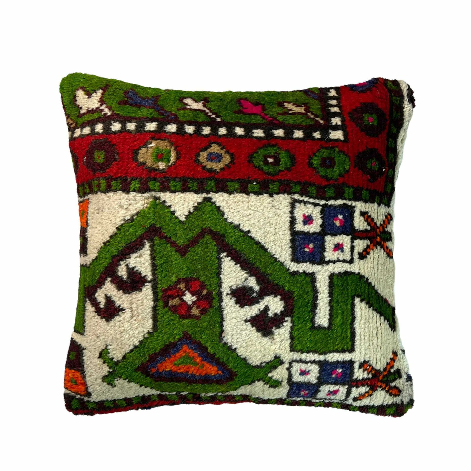 photo for sale 18'' X 18'' Vintage Hand Made Rug Cushion Cover, 45 X 45 Cm Decorative Rug Pillow Cover, Large Vintage Turkish Rug Cushion Cover