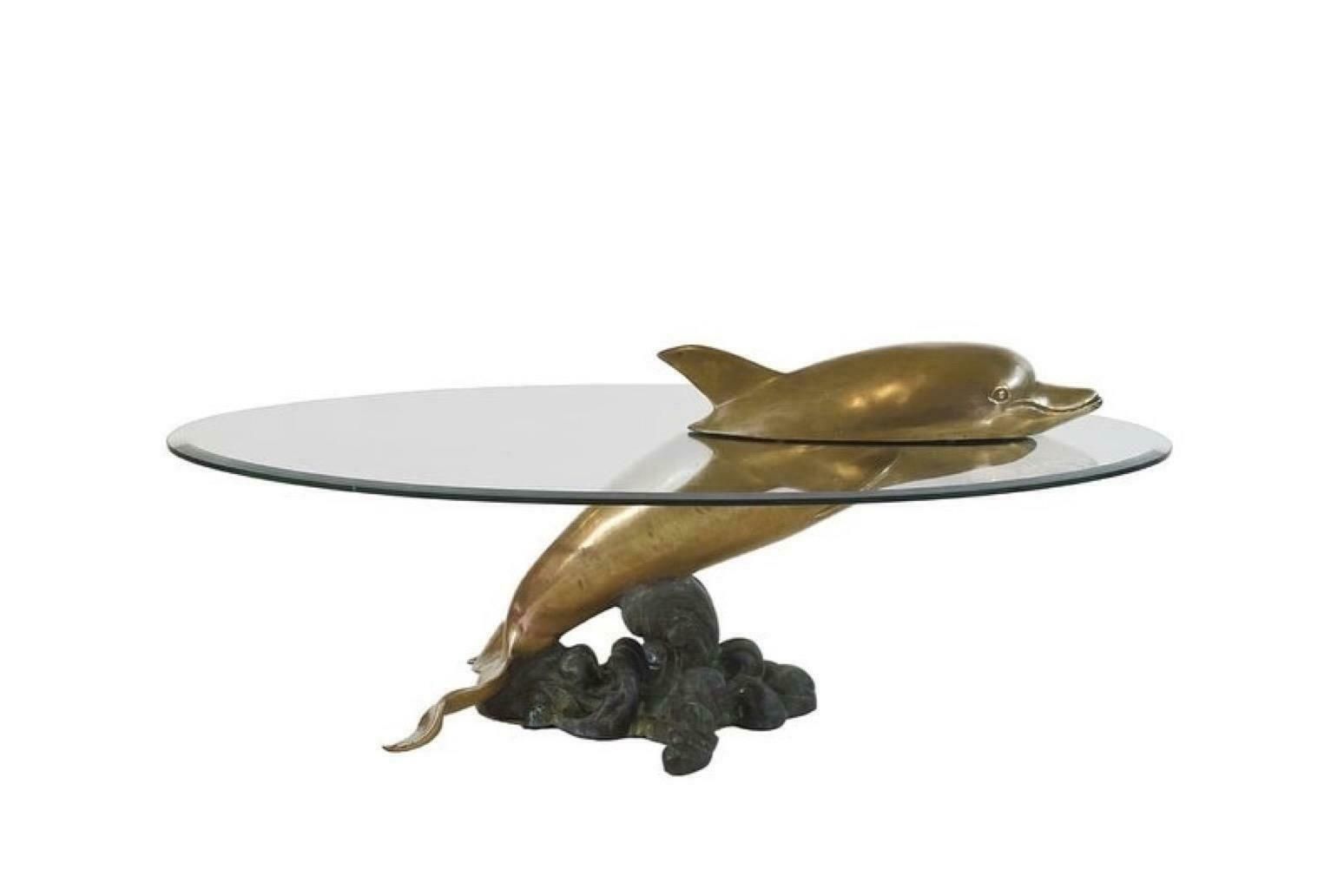 Sculptural Brass And Glass Dolphin Coffee Table, France 1970s Paris photo furniture
