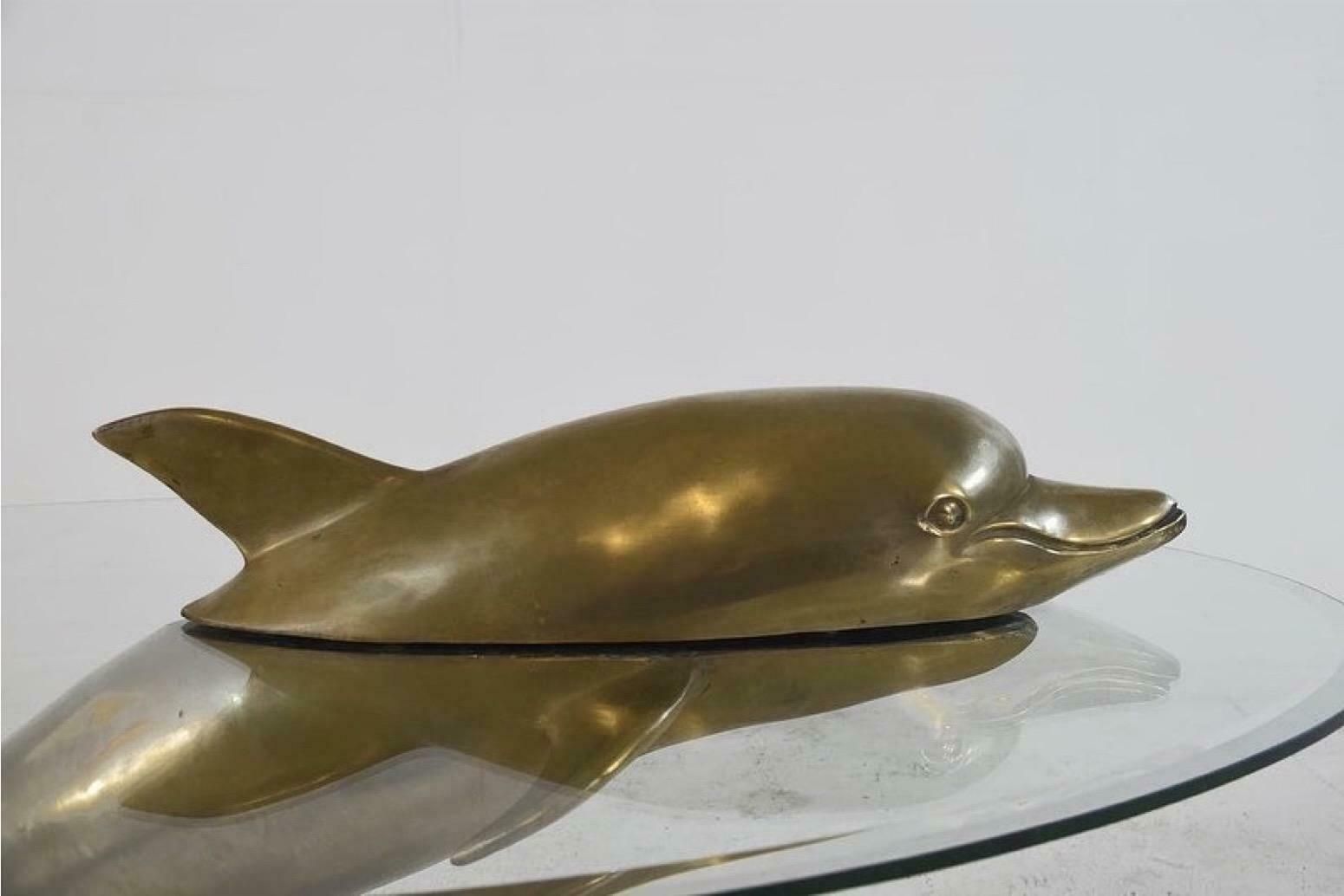 Sculptural Brass And Glass Dolphin Coffee Table, France 1970s Paris photo for sale