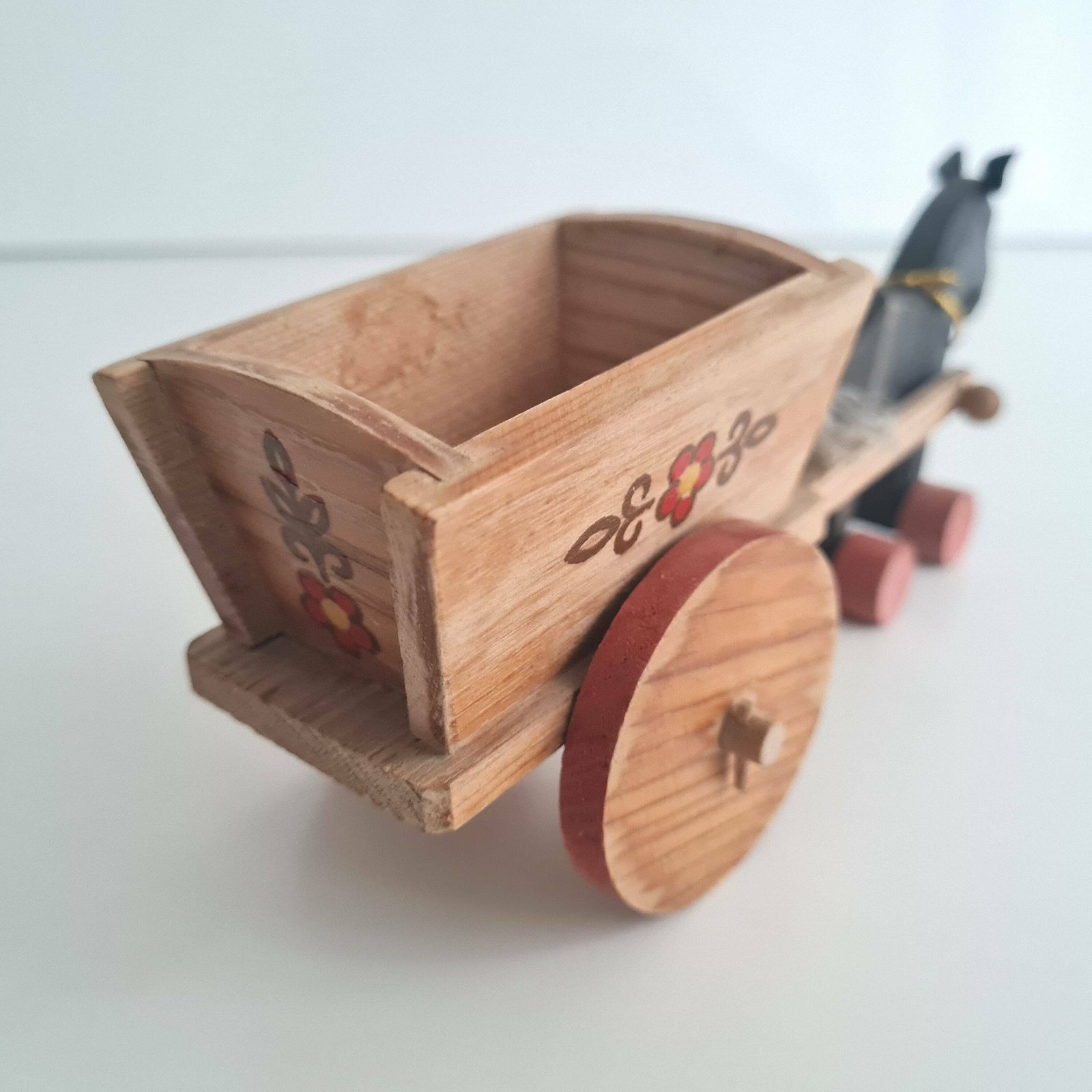 Vintage Retro Erzgebirge Donkey With Cart Wooden Decoration Made In East Germany photo 78.0