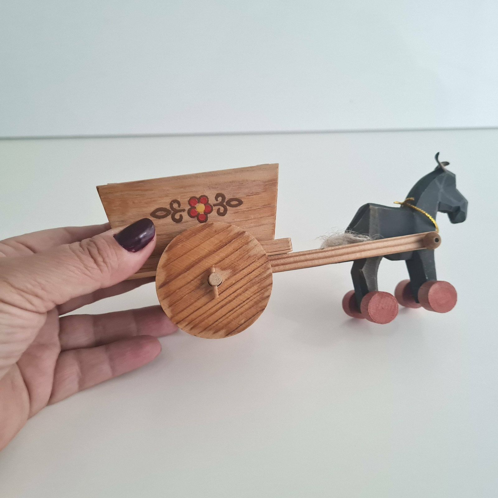 Vintage Retro Erzgebirge Donkey With Cart Wooden Decoration Made In East Germany photo buy
