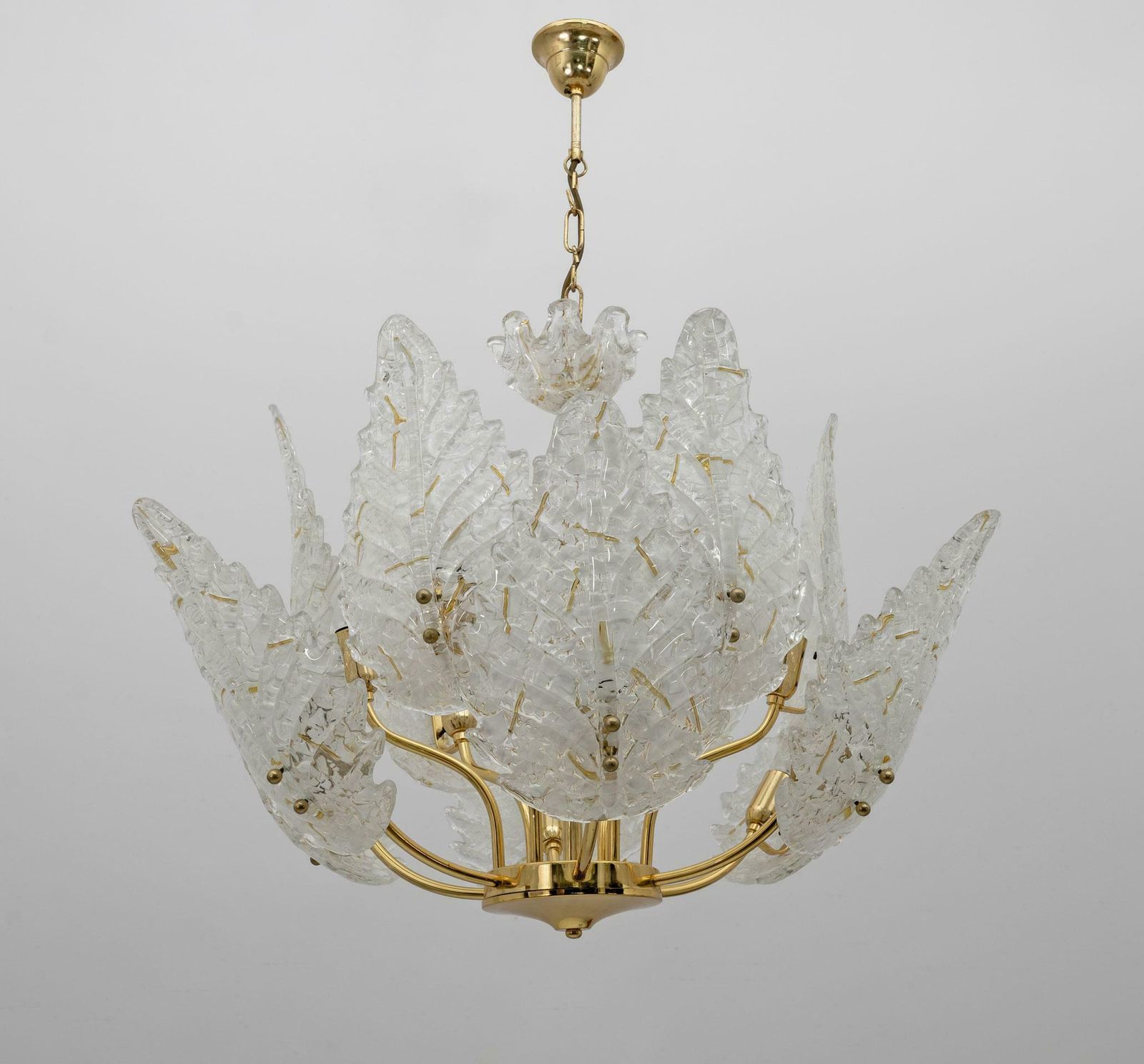 Mid Century Modern Italian Brass And Murano Glass Chandelier, 1970s photo Lighting