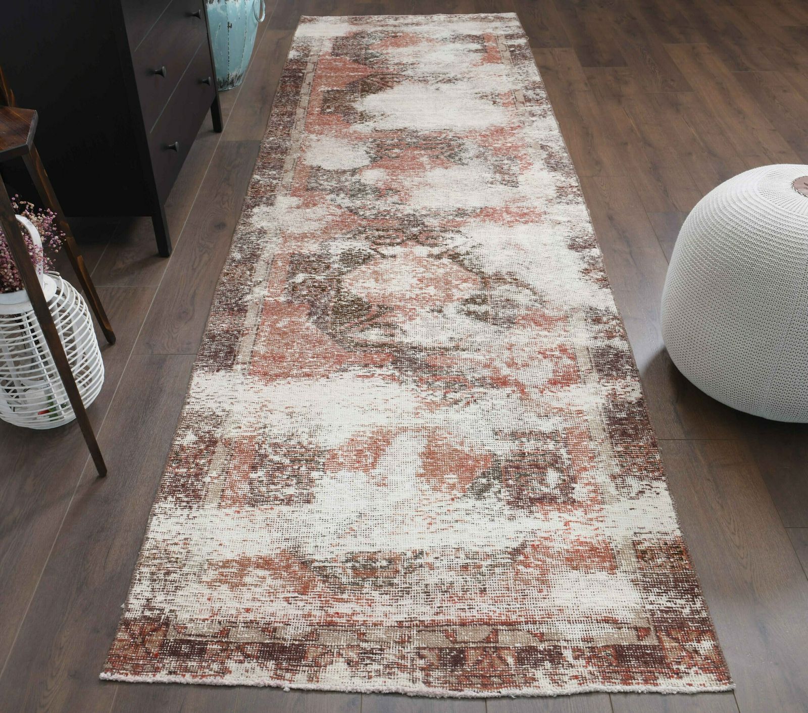 3x11 Distressed Antique Rug, Turkish Vintage Oushak Rug, Hallway Kitchen Runner, Handmade Wool Rugs, One Of A Kind, Farmhouse Decor, Carpet photo furniture