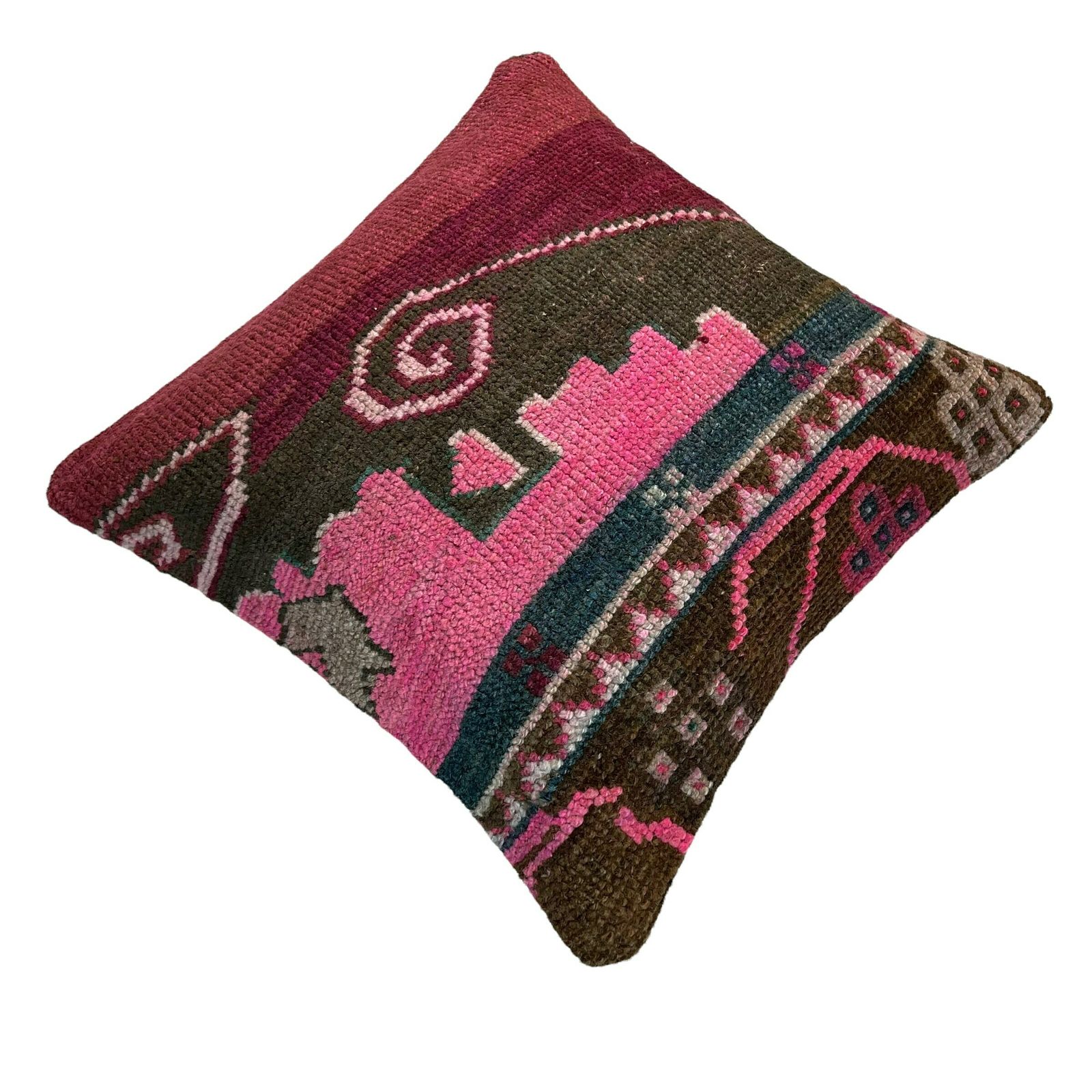 18'' X 18'' Vintage Hand Made Rug Cushion Cover, 45 X 45 Cm Decorative Rug Pillow Cover, Large Vintage Turkish Rug Cushion Cover photo Textiles