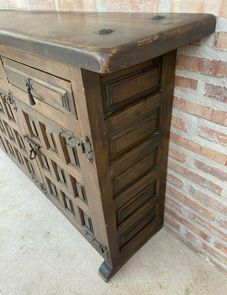 Large 20th Century Catalan Spanish Baroque Carved Walnut Tuscan Credenza Or Buffet, 1900s photo buy