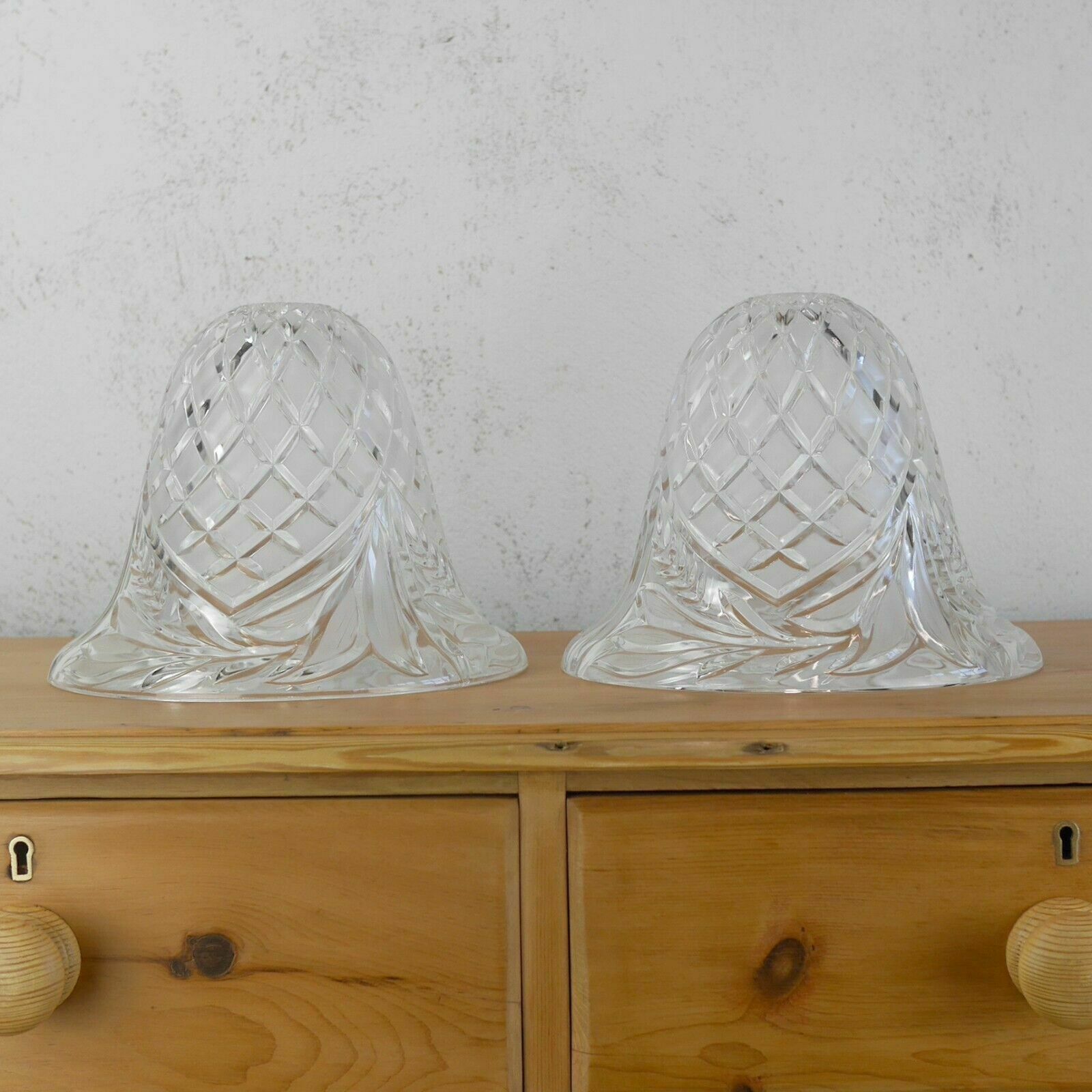 Pair Of Vintage Heavy Glass Bell Shade Antique Style photo for sale