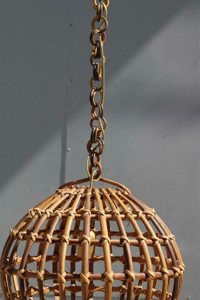 Bamboo And Brass Chandelier Round Italian Mid Century Albini Style 1950s photo Lighting