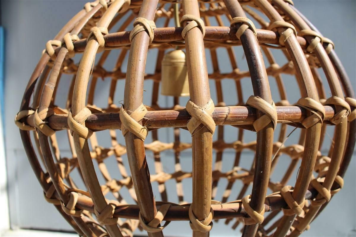 photo for sale Bamboo And Brass Chandelier Round Italian Mid Century Albini Style 1950s