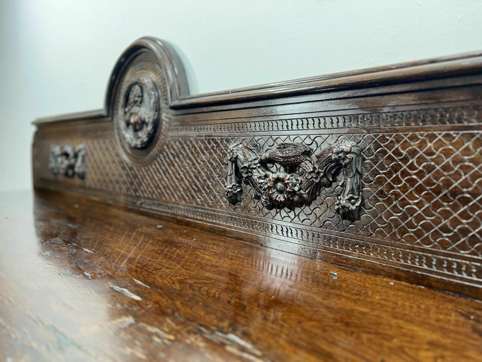 A Large Elizabethan Revival, Lion Mask Carved Console / Serving Table photo vintage