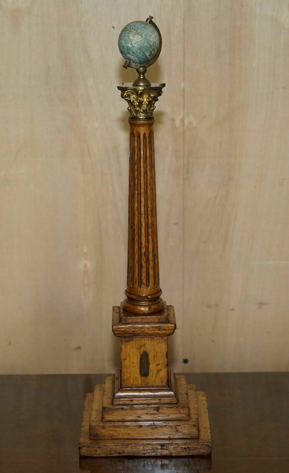 photo vintage Unique Pair Of Antique John Stone's Miniature Globes On Corinthian Pilled Bases