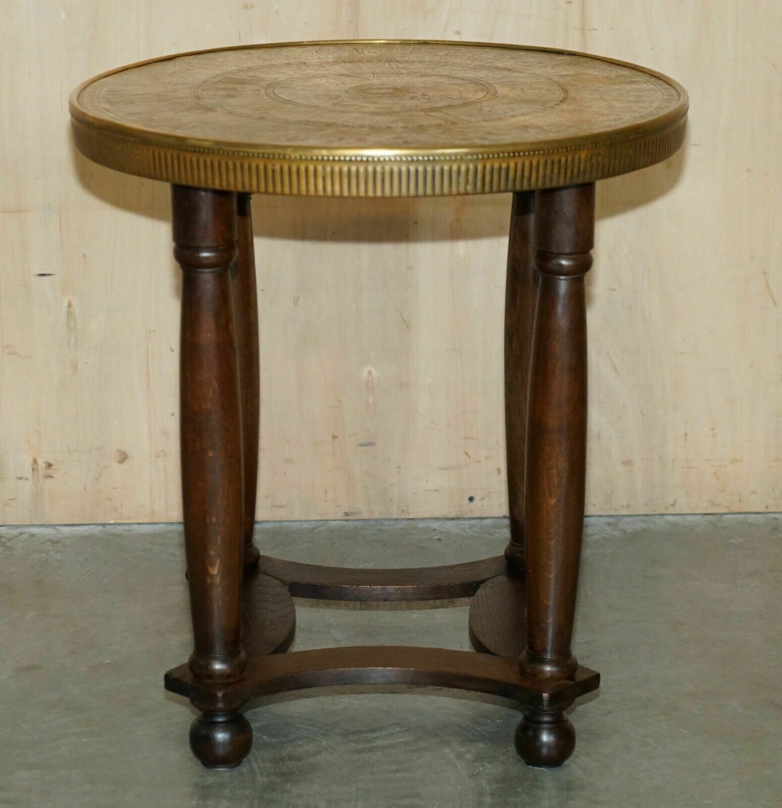 Lovely Antique Circa 1900 Egyptian Brass Engraved Top Occasional Centre Table photo for sale