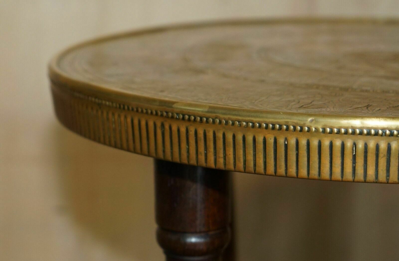 Lovely Antique Circa 1900 Egyptian Brass Engraved Top Occasional Centre Table photo 1350.0