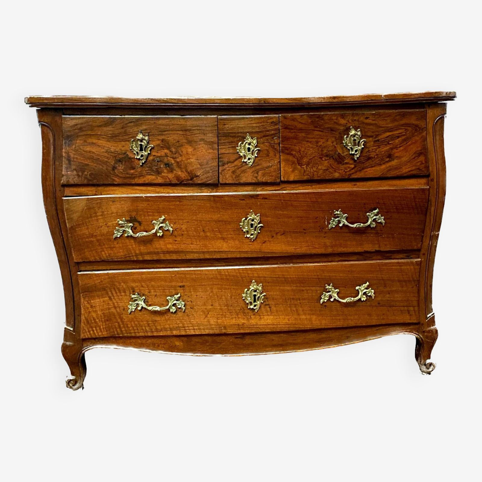 Louis XV Curved Chest Of Drawers In Solid Walnut Period 18th Century