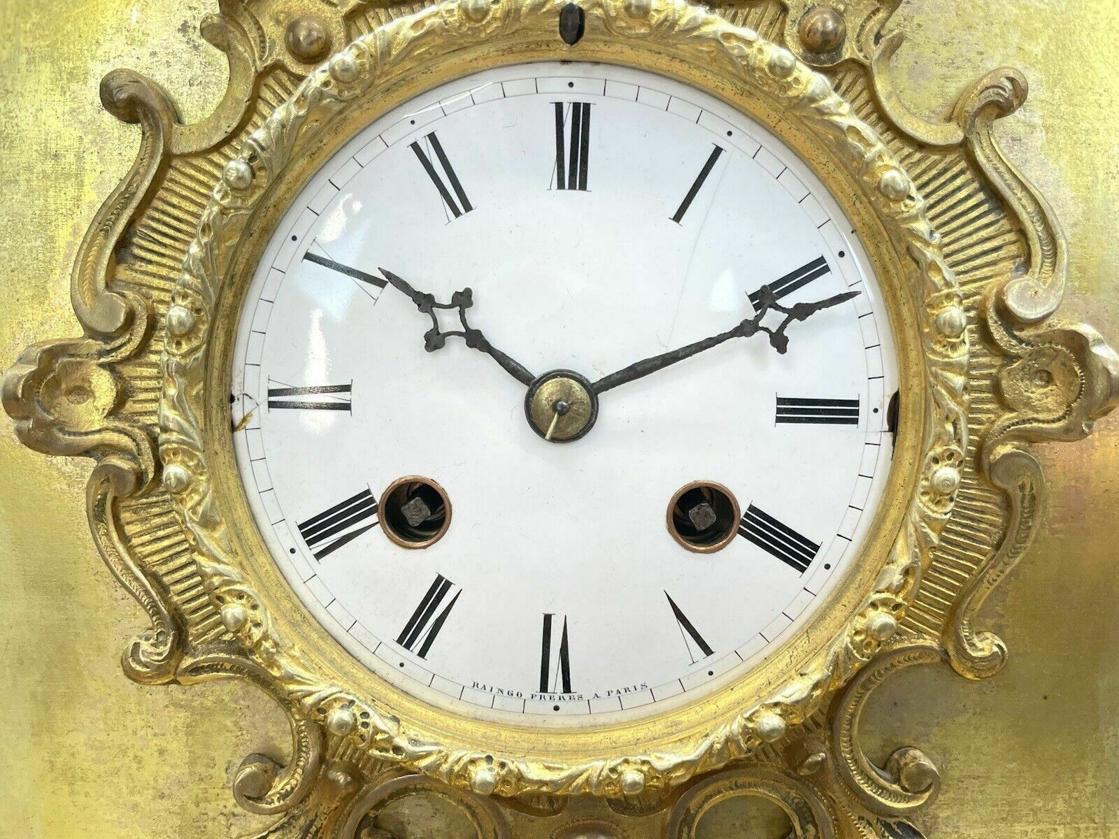 A Fine, 19th Century French Empire, Gilt Mantel Clock By Raingo Freres photo for sale