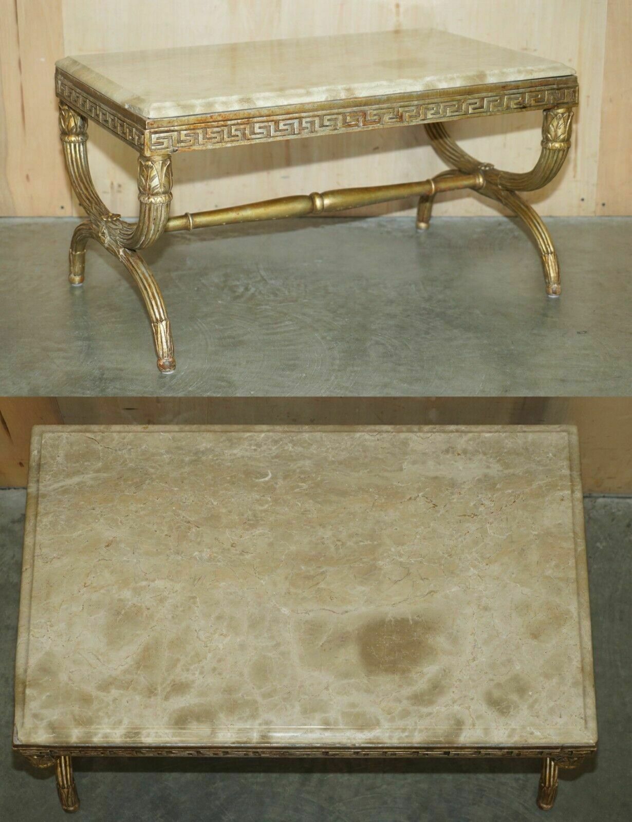 Antique Italian Circa 1860 Ornately Carved & Giltwood Marble Topped Coffee Table